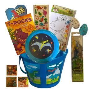 Dinosaur Gift Basket | Toys, Activity Books, Paint Set, Eggs, Frisbee & More